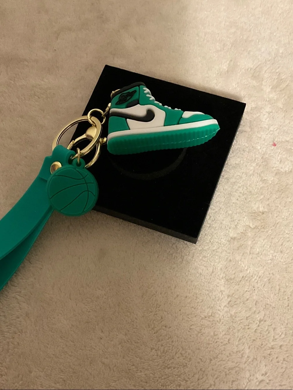 Teal and White Sneaker Keychain with Strap